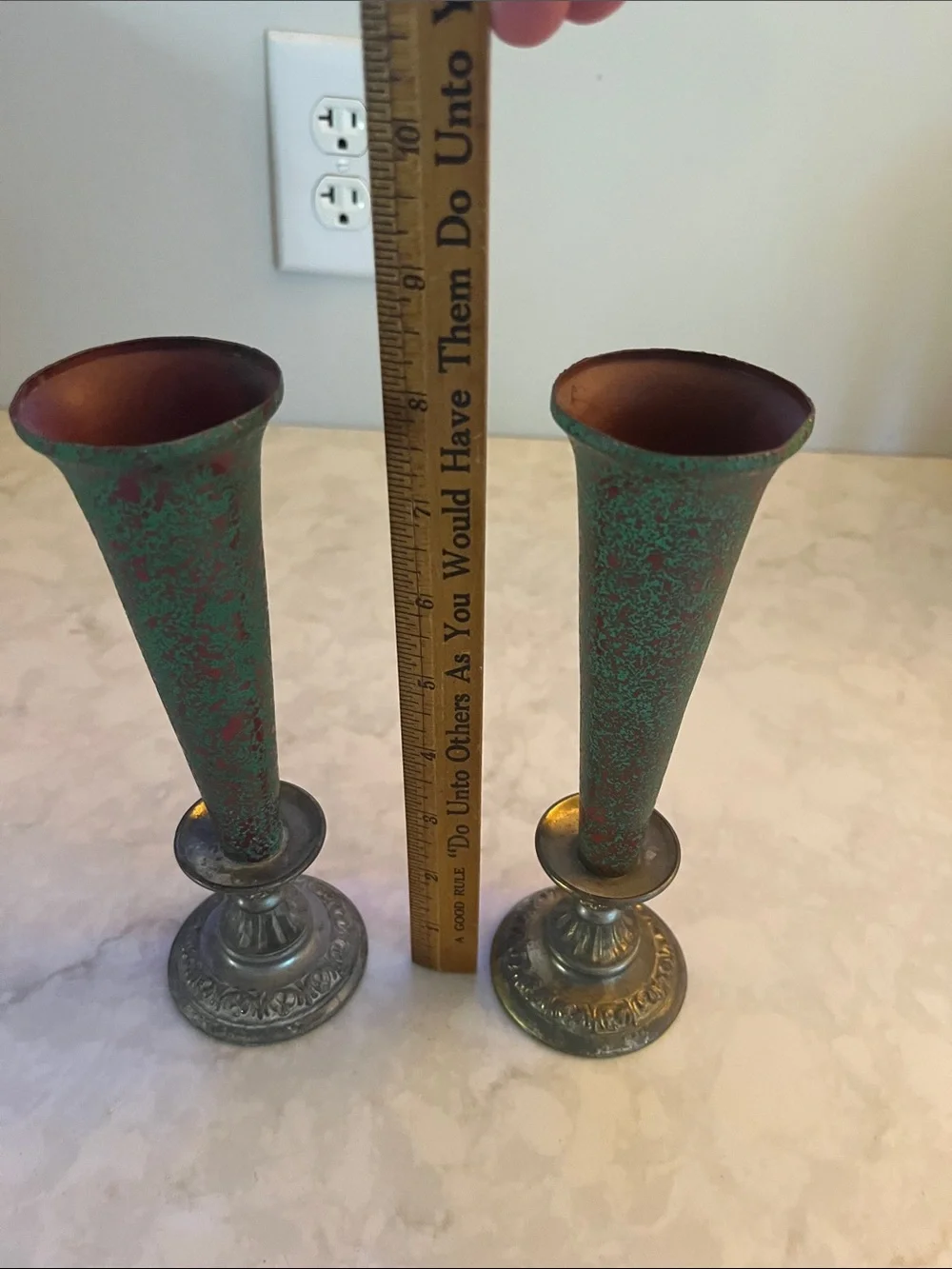 Antique brass bud vases  trumpet shape ornate Victorian style